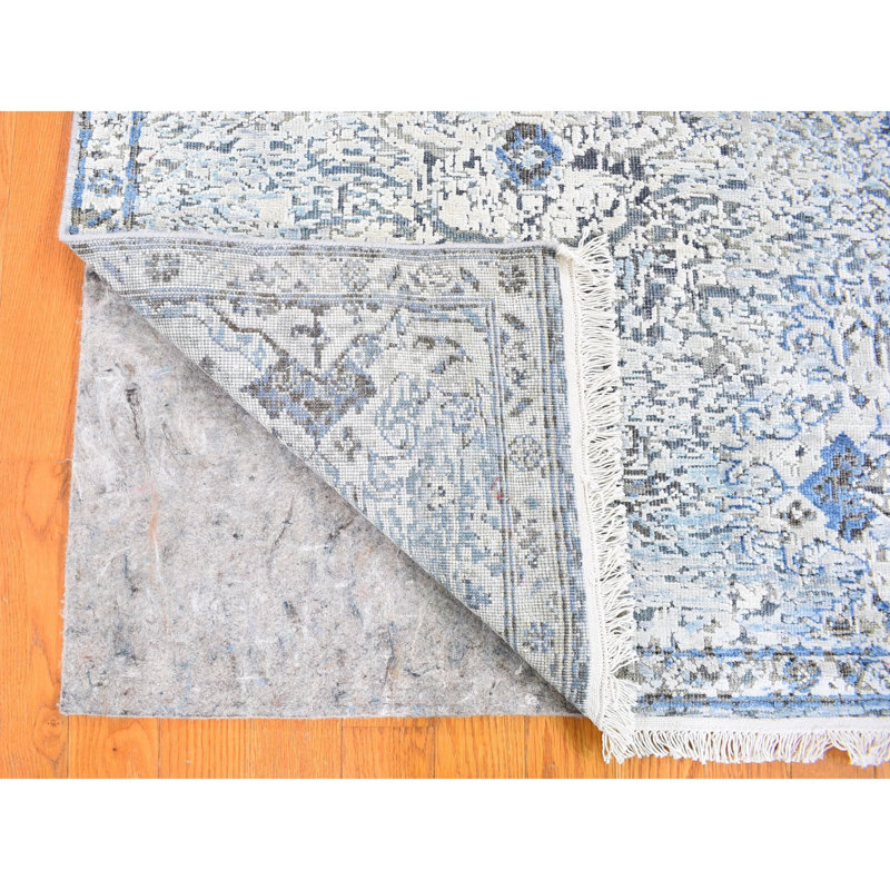 Tapis bleu clair noué à la main de conception unique 3 pi x 5 pi 2 po Corentin