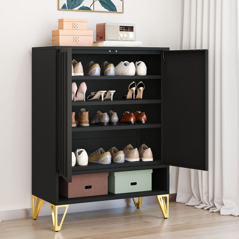  Armoire de rangement à chaussures à 5 niveaux avec tablettes et portes réglables, Noir