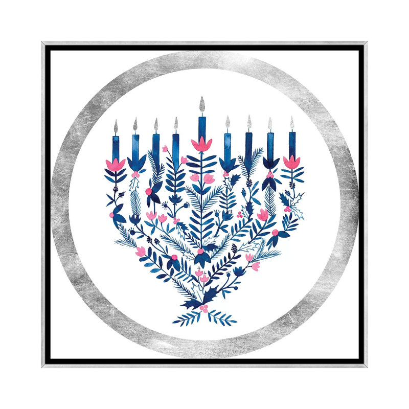 Impression d’art graphique Boho Hanoukka collection C par Grace Popp, H 26 po x l 26 po x P 1,5 po, Toile avec cadre argenté
