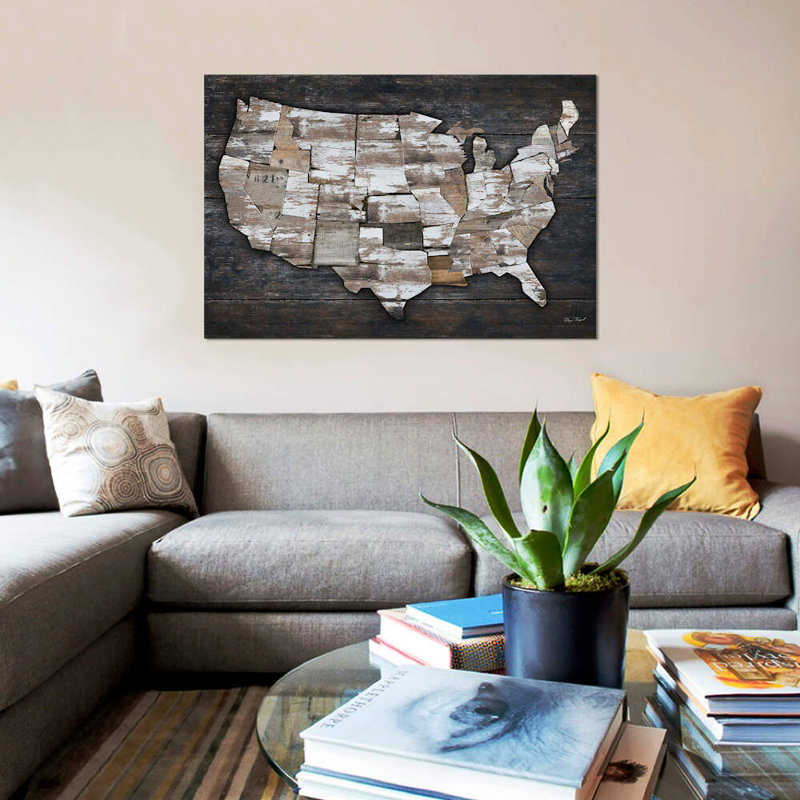 USA Map II by Diego Tirigall - No Frame Print on Canvas, 66.04 cm H x 45.72 cm W x 1.91 cm D