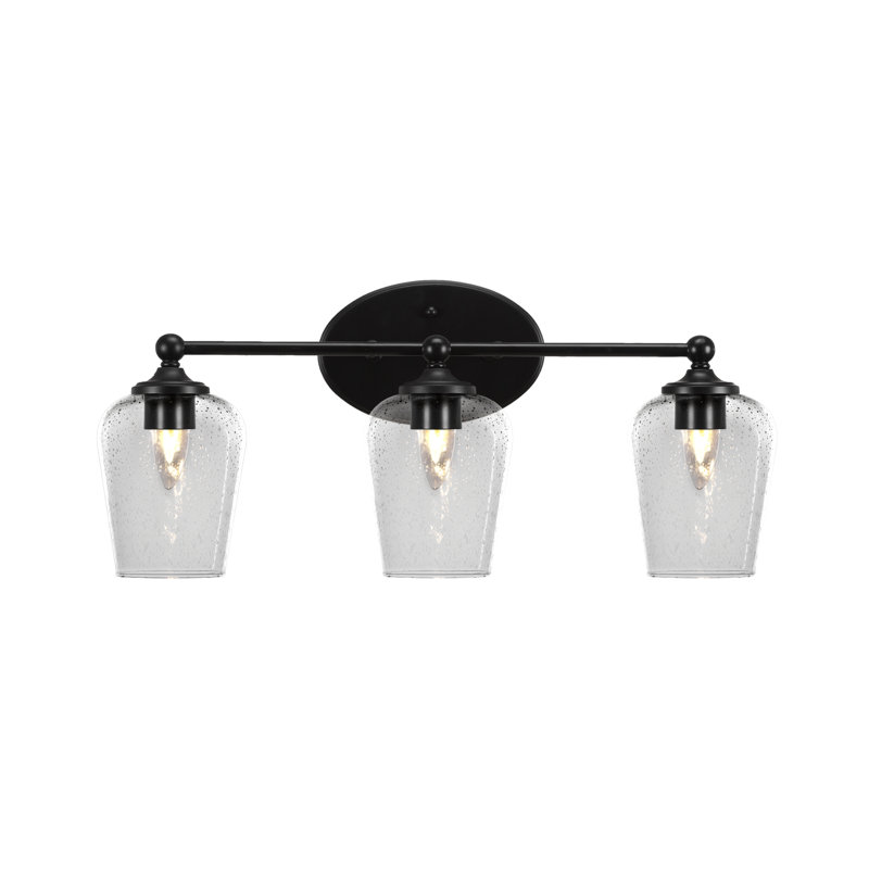 Barre d'éclairage de salle de bain Aitkens avec verre transparent de 5 po, Noir mat, 3