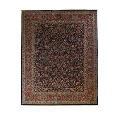 Oriental Hand-Knotted Wool Blue/Rose Area Rug
