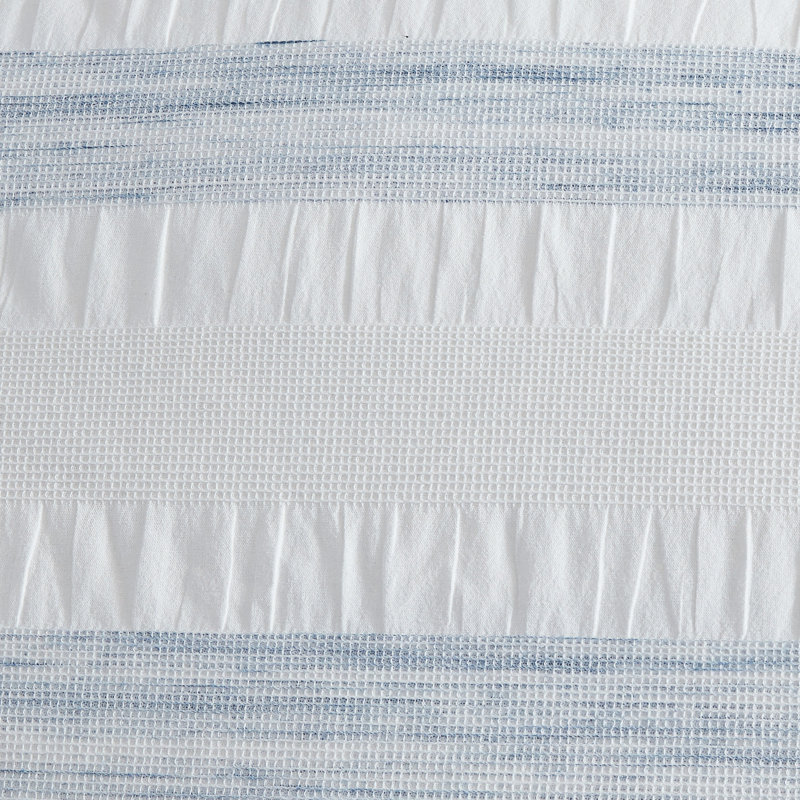 Ensemble de housse de couette jacquard à rayures gaufrées blanc / bleu DKNY, Édredon grand + 2 taies décoratives standard