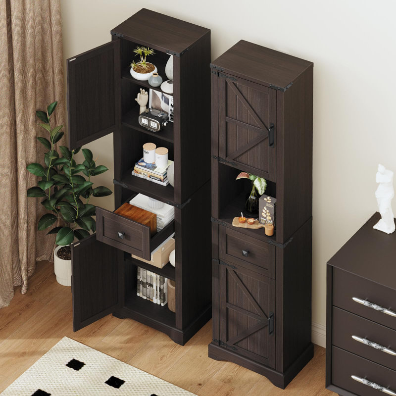 66" Tall Farmhouse Bathroom Storage Cabinet, Espresso