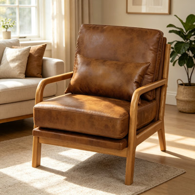 Fauteuil d'appoint moderne, fauteuil avec cadre en bois massif et fauteuil rembourré confortable pour la chambre à coucher du salon