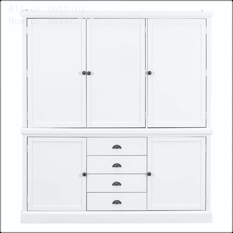 Garde-manger autoportant en bois 73 po avec 8 tablettes réglables et 4 tiroirs 73 po, Blanc