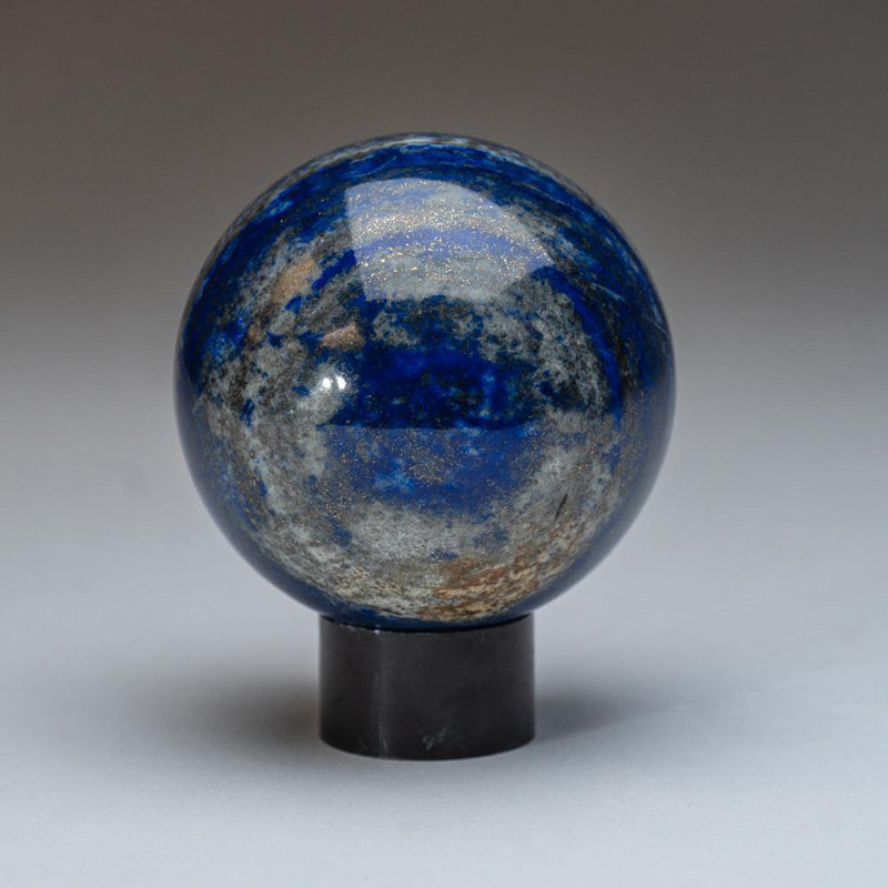 Polished Polychrome Sphere from Madagascar, 2.75" H x 2.75" W x 2.75" D, Gray/Black