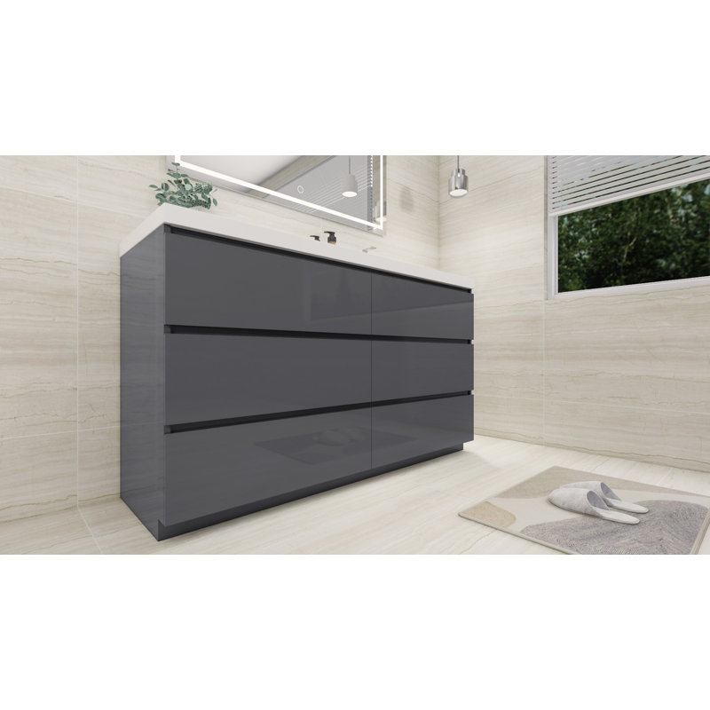 Ensemble de meuble-lavabo simple 60 po Hanzila, Gris ultrabrillant
