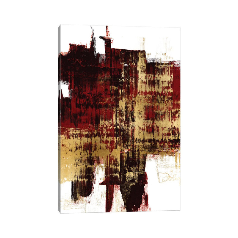 Reproduction d’art sur fond cinétique or sur rouge II par Alex Wise, Pas de tapis, Toile tendue, H 12 po x l 8 po x P 0,75 po