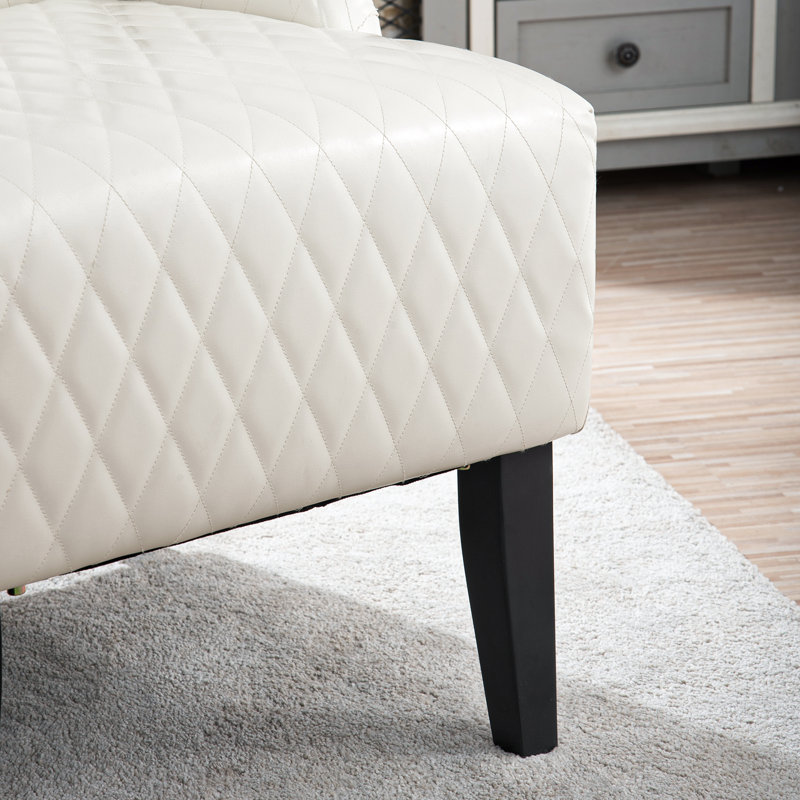 Chaise de salle à manger à dossier haut en similicuir 23 po avec oreilles et pieds en bois, Blanc