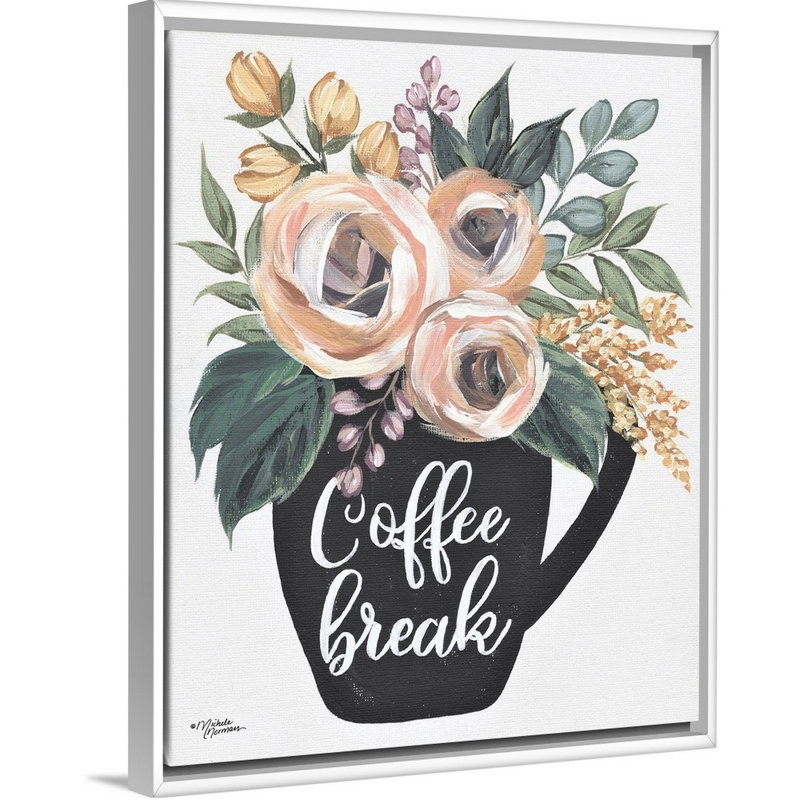 Reproduction d’art sur toile, "coffee break" par Michele Norman, Cadre blanc, H 22 po x l 18 po x P 1,75 po