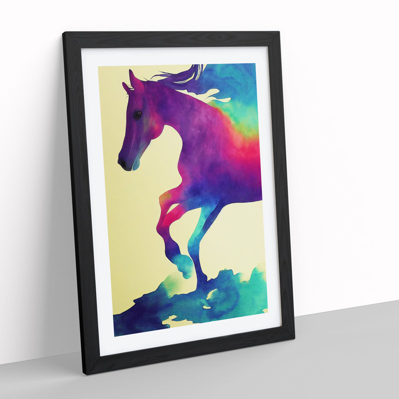Watercolour Horse No.4 Abstract - Wall Art, Black Framed Paper, 66cm H x 48cm W, White