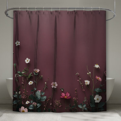 Rideau de douche rose et blanc à fleurs extra long