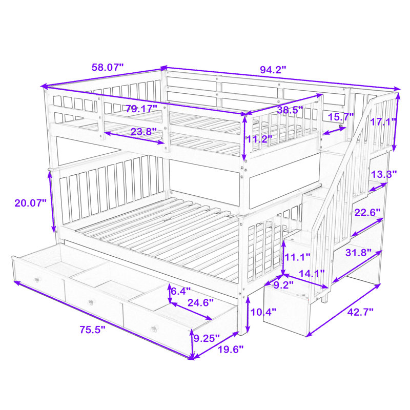 Harriet Bee Harolene Kids Full Over Full 3 Drawers Wood Bunk Bed with Harriet Bee Harolene Kids Full Over Full 3 Drawers Wood Bunk Bed with
