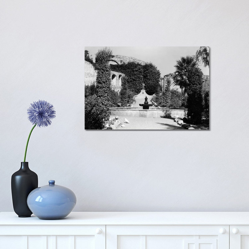 1940S-1950S Garden of San Juan Capistrano Mission California 1 Piece Wrapped Canvas Wall Art, 30.48 cm H x 45.72 cm W