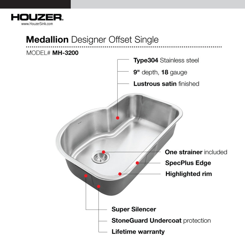 Medallion Designer 31.5'' L Single Bowl Stainless Steel Kitchen Sink