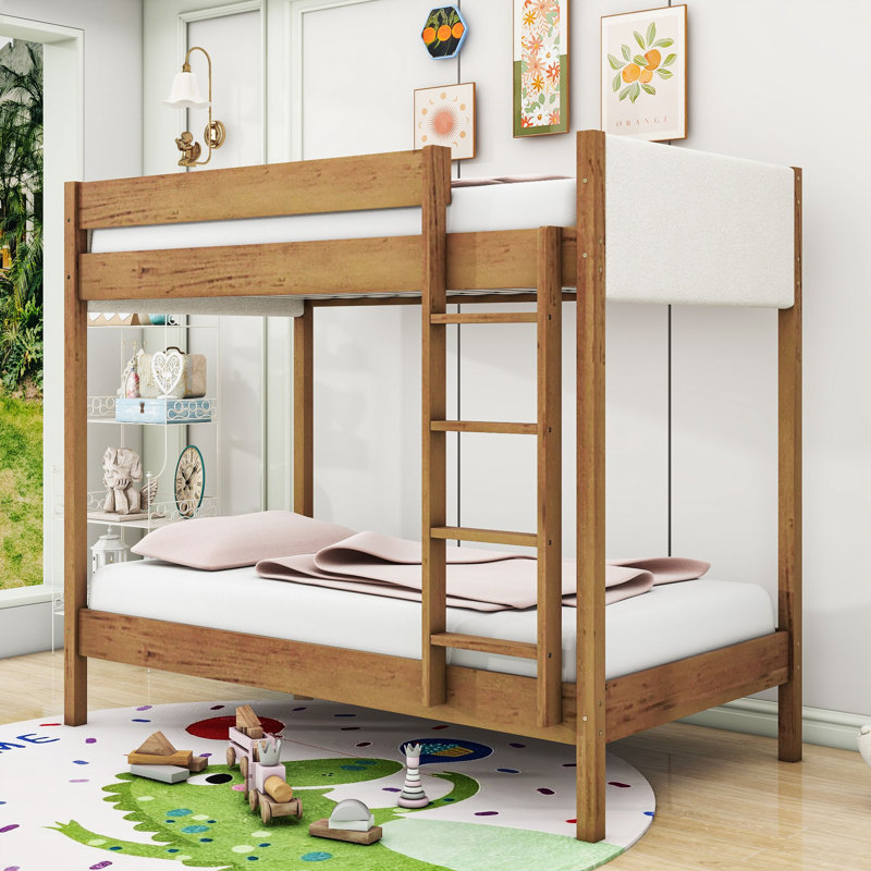 Teddy Upholstered Twin Over Twin Bunk Bed With Ladder & Safety Guardrails