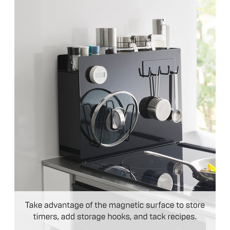 Black Steel Magnetic Countertop Spice Rack with Sliding Drawer