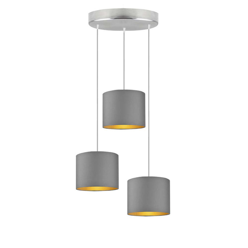 Ilana 3 - Light Drum Pendant, Grey, Brushed Chrome