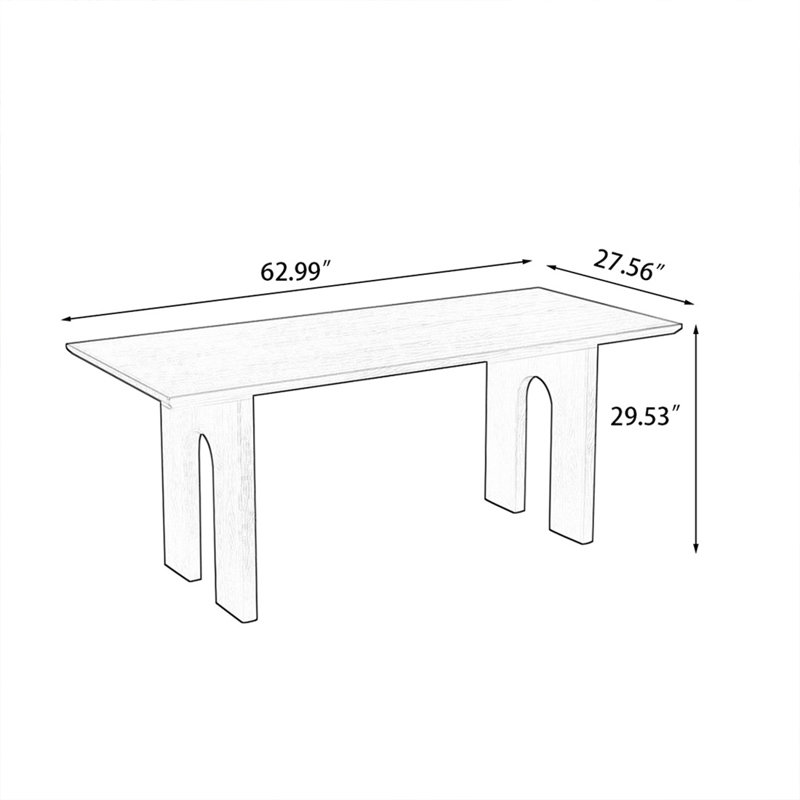 Table de salle à manger rectangulaire noisette solide pour salle à manger / cuisine, H 29,53 po x L 62,99 po x l 27,56 po