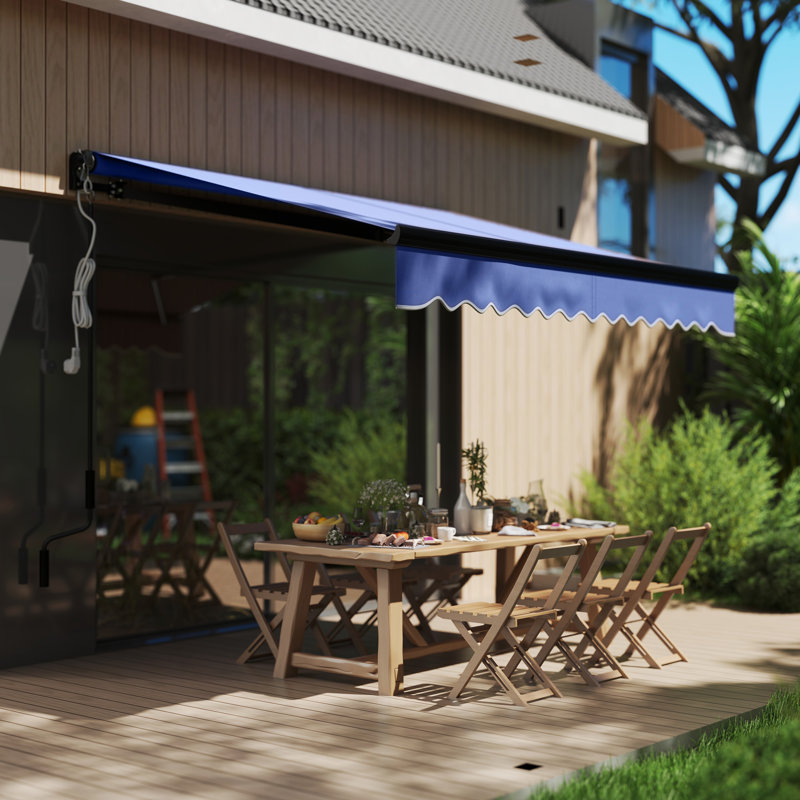 Brayden Studio Polyester Cover Motorised Retractable Sunshade Awning, 150cm H x 250cm W x 195cm D, Blue
