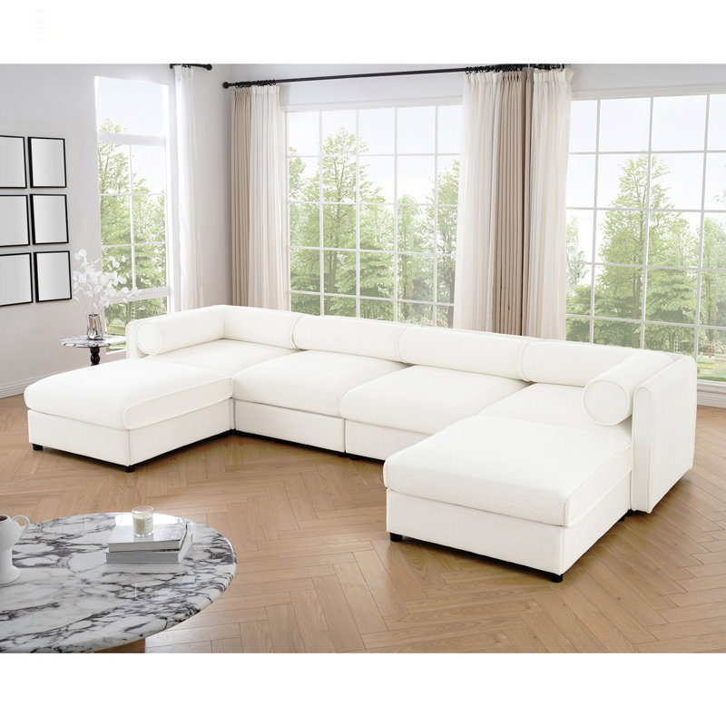 Canapé modulaire modulaire avec rangement, très grand canapé modulaire en forme de U pour le salon, canapé modulaire convertible avec repose-pieds de rangement, siège profond, dossier cylindrique et accoudoirs