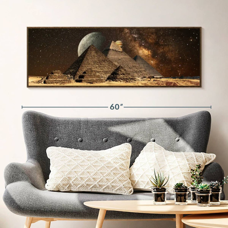Cosmos Over Egyptian Pyramids, Floating Frame Walnut, 49" X 17"