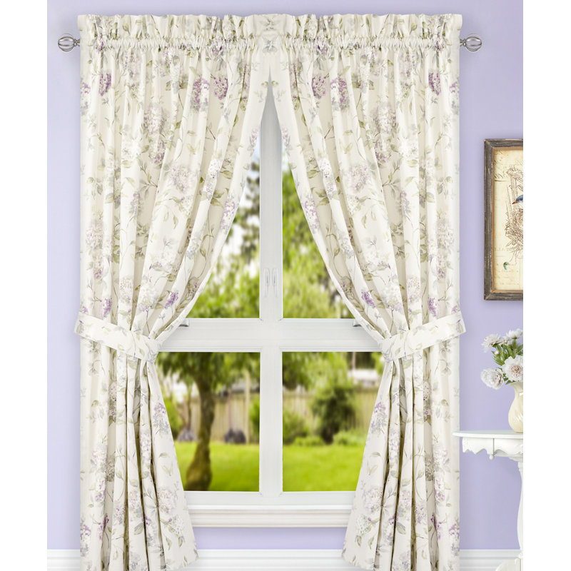 Erie Floral Semi-Sheer Cotton Blend Rod Pocket Curtain Panel, Lilac, 41" W x 84" L