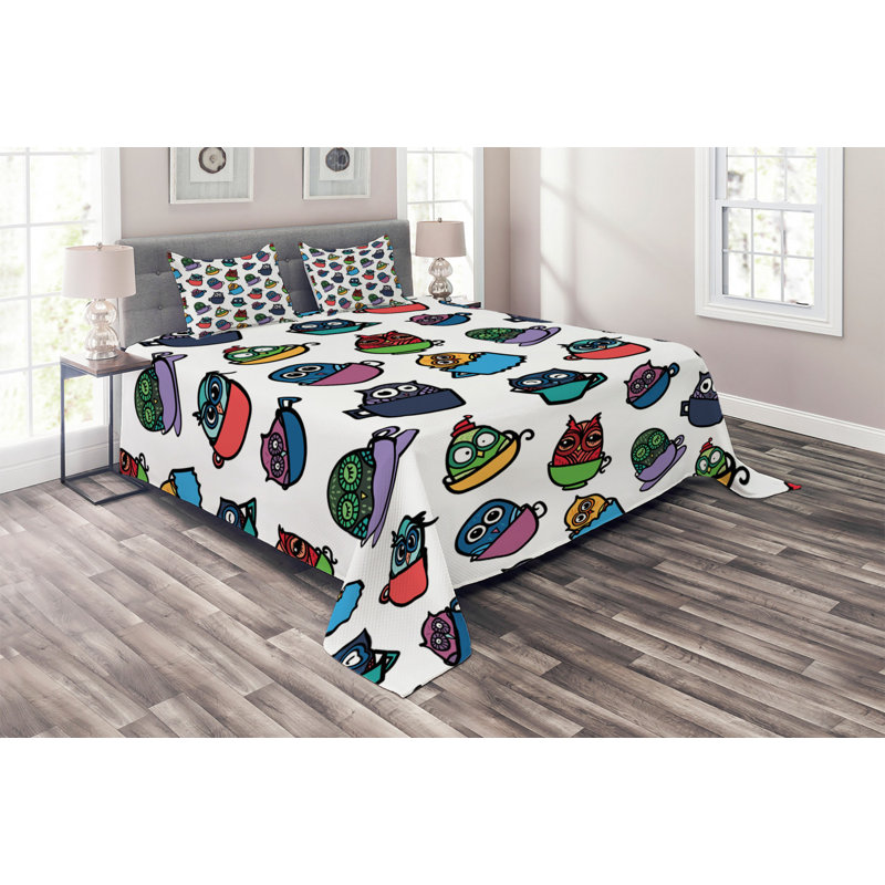 Owl Polyester Coverlet, King Bedspread + 2 Shams