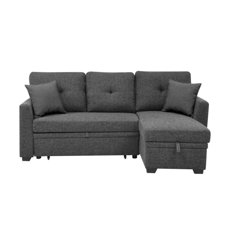 Canapé modulaire 76,5 po en mélange de lin avec lit escamotable et rangement pour chaise longue, Charcoal Black