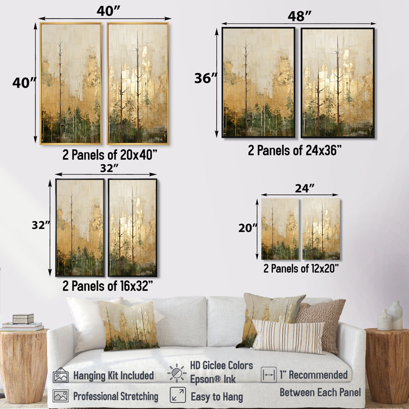 Minimalisme beige et forêt dorée I - décoration murale traditionnelle, Noir, H 36 po x l 48 po, Impression encadrée flottante