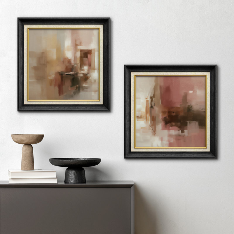 «Warm Neutral Abstract Interior Light and Shadow», reproduction d'art sur toile encadrée dans la chambre principale
