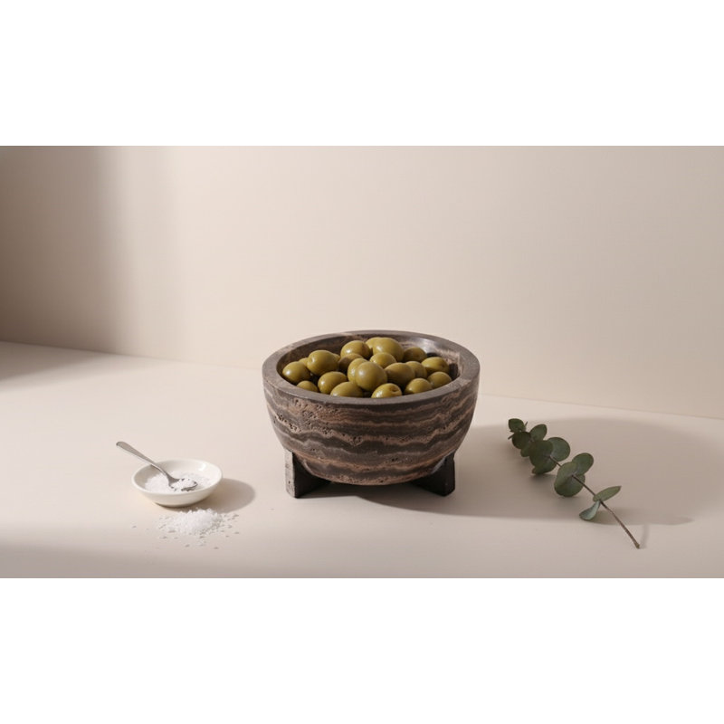 Travertin grand bol crème, H 3,25 po x l 7,5 po x P 7,5 po