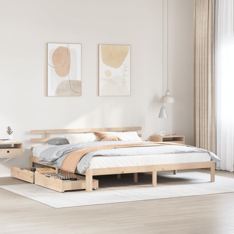 Bed Frame With Drawers Without Mattress, Brown, Super King (6')
