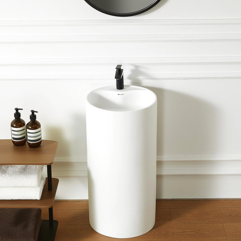 Lavabo de salle de bain à piédestal uni de style contemporain 66S - 08, 17,93 po de profondeur, 35,09 po de hauteur, résistant aux égratignures, idéal pour les salles de bain de style hôtel, résiste aux taches, installation peu encombrante