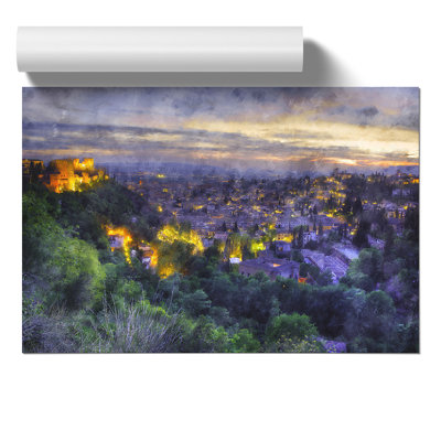 Granada Skyline in Spain Painting - Frameless Print