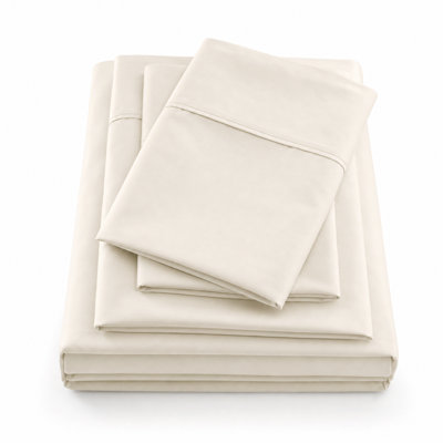 Full Size 4-Piece 600TC Cooling Cotton Blend Sheet Set, Ivory Deep Pocket Bedding for Hot Sleepers, Bedroom