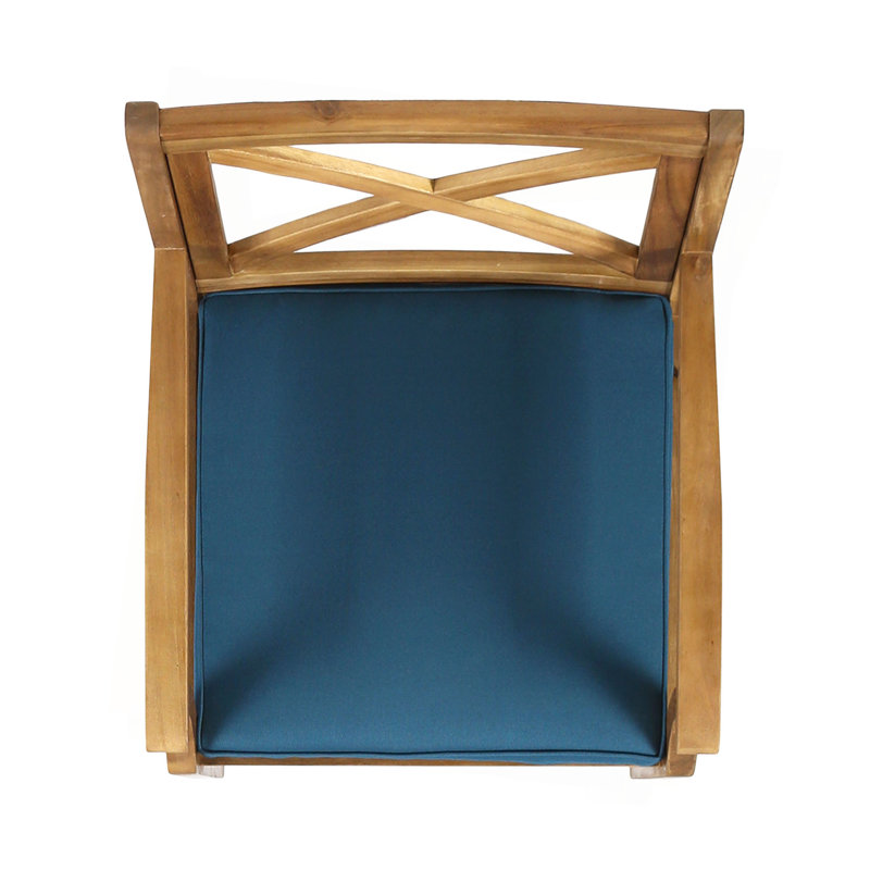 PERLA DINING CHAIR,2PCS With 2 Cushions,For Backyard, Poolside, Garden, Blue, Teak
