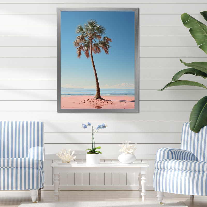 Sea Breeze, prunier rose et bleu sur toile, H 32 po x l 24 po x P 1 po, Cadre photo argenté