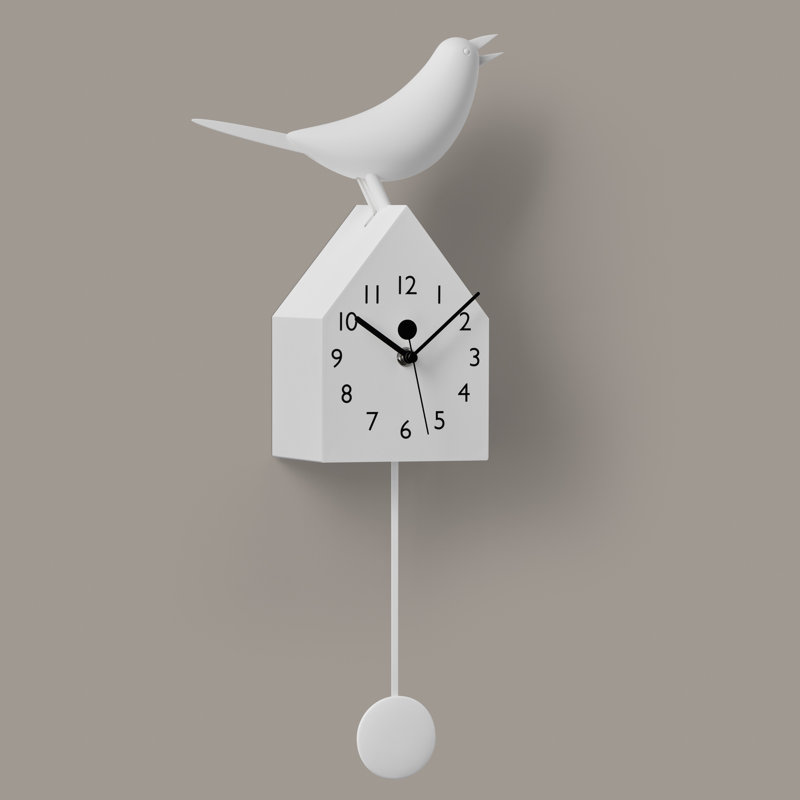  Salik 21" Kinetic Birdhouse Removable Pendulum Wall / Desk Clock (White), White