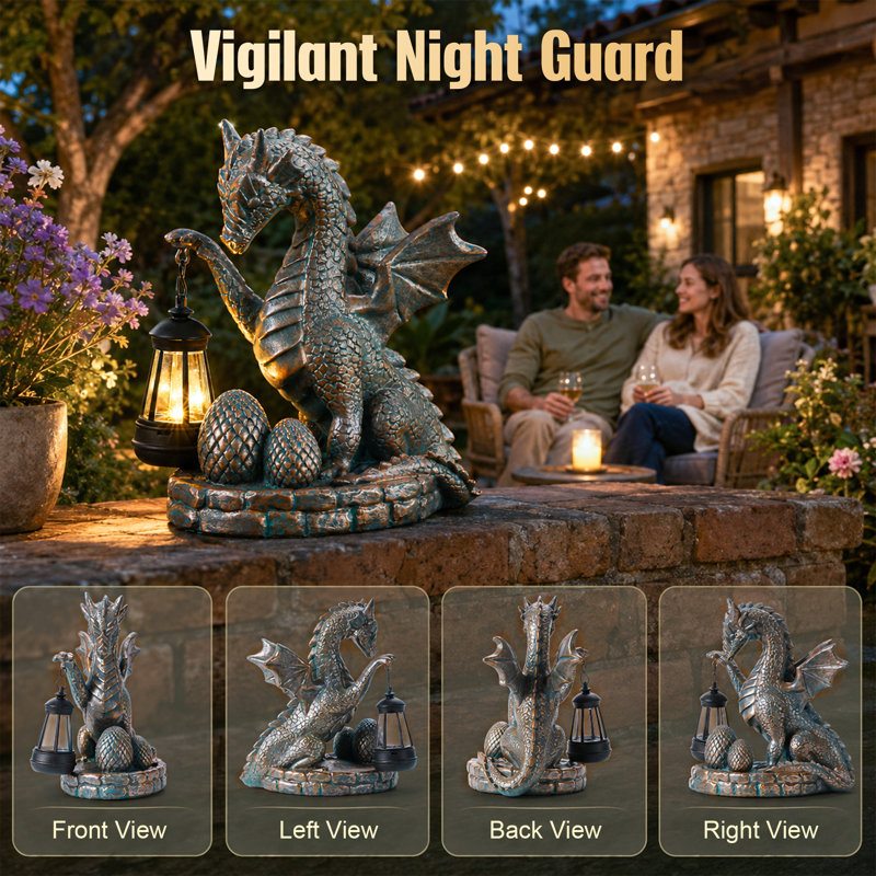 Solar Powered Dragon with Hanging Lantern Garden Statue