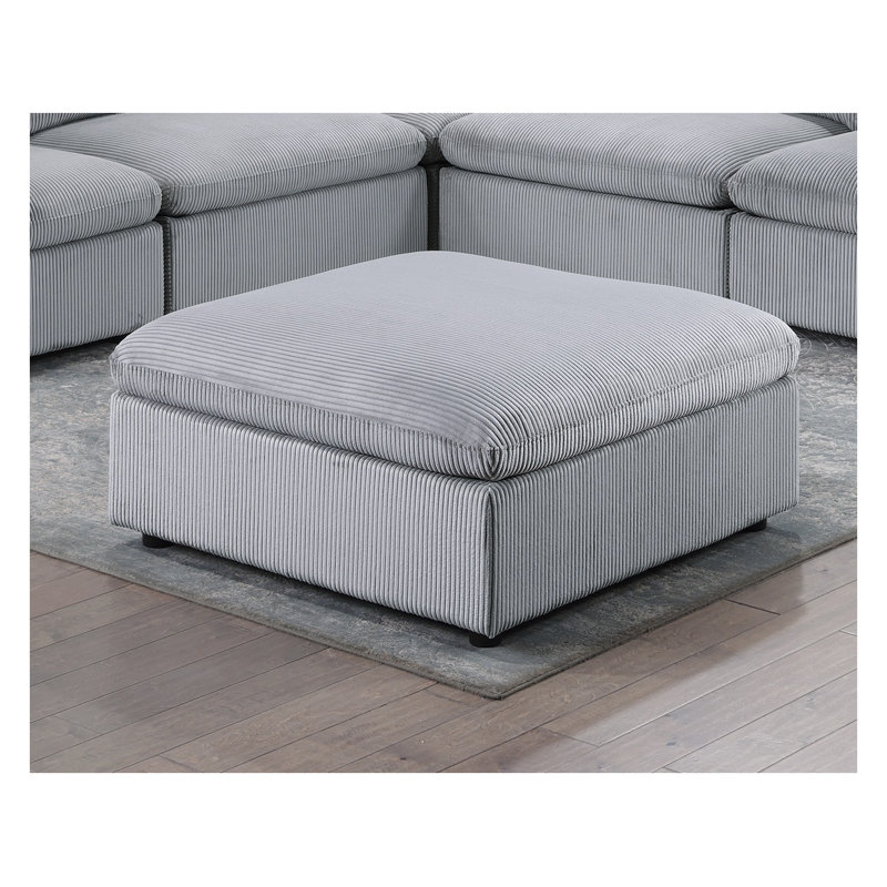 Repose-pieds contemporain en velours côtelé gris clair avec pieds en bois