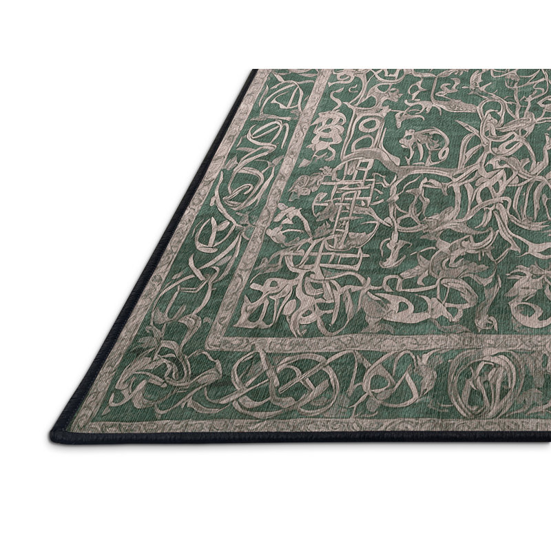 Machine Washable Gray Area Rug, Round 3'