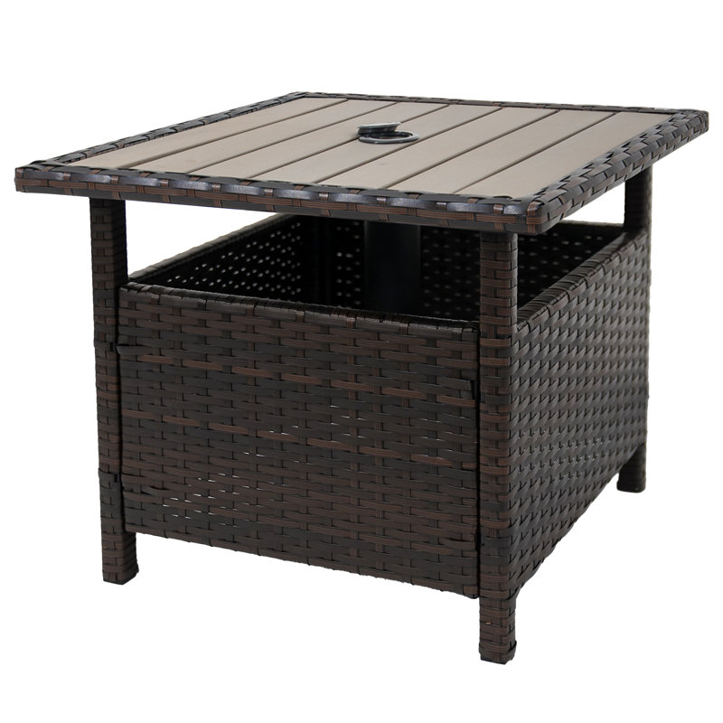 Latassha Wicker Side Table with Umbrella Hole, Brown