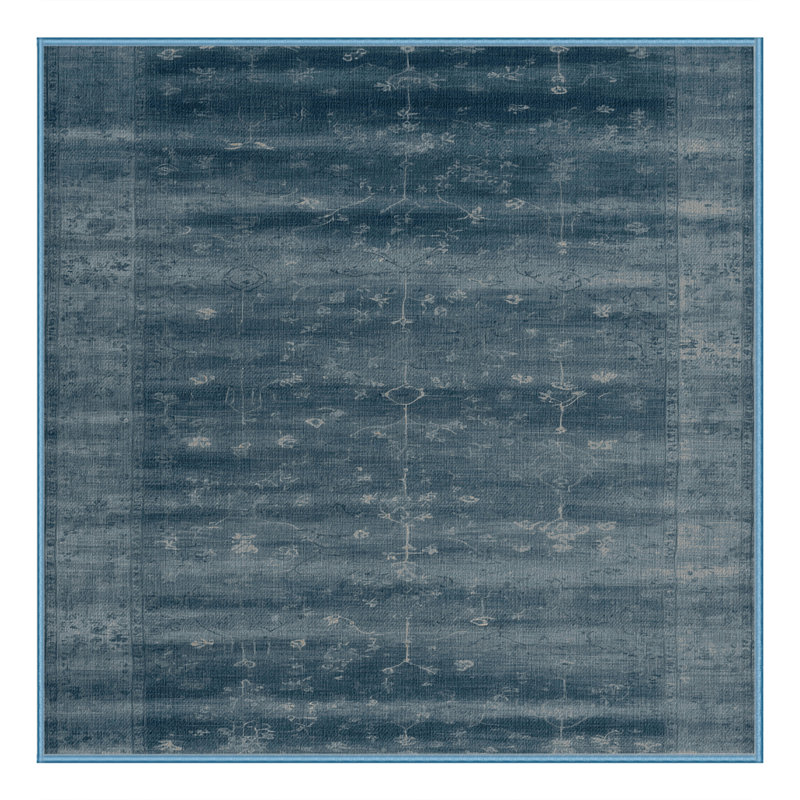 Machine Washable Overdyed Blue Area Rug, Square 5'