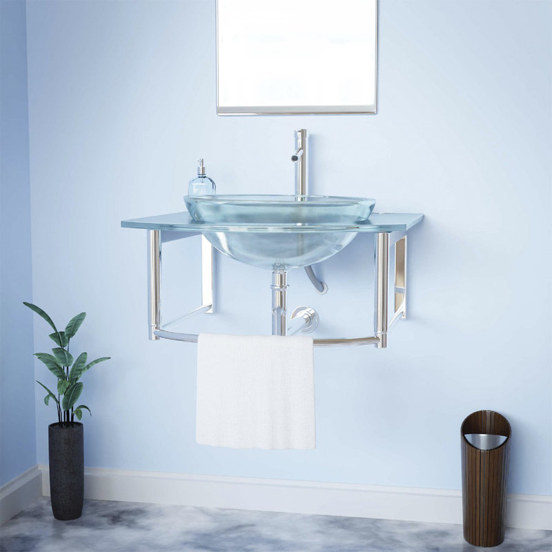 The Renovators Supply Inc. 22'' Tempered Glass Circular Bathroom Sink with Faucet