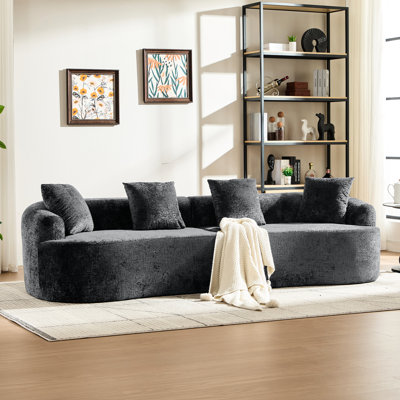 Petit canapé incurvé en chenille avec 3 coussins, assise profonde idéale pour appartement, gris, mousse à mémoire de forme, livré monté, compatible avec les animaux de compagnie, configuration idéale, tissu