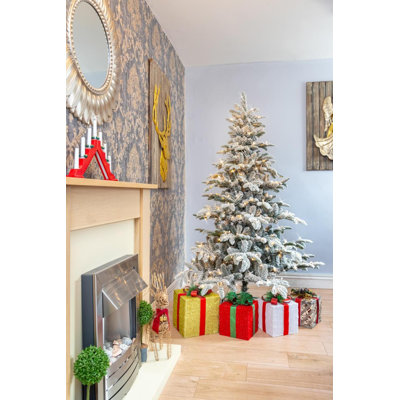Pre-Lit Snow Covered Artificial Christmas Tree with Warm White LEDs and Hinged Branches