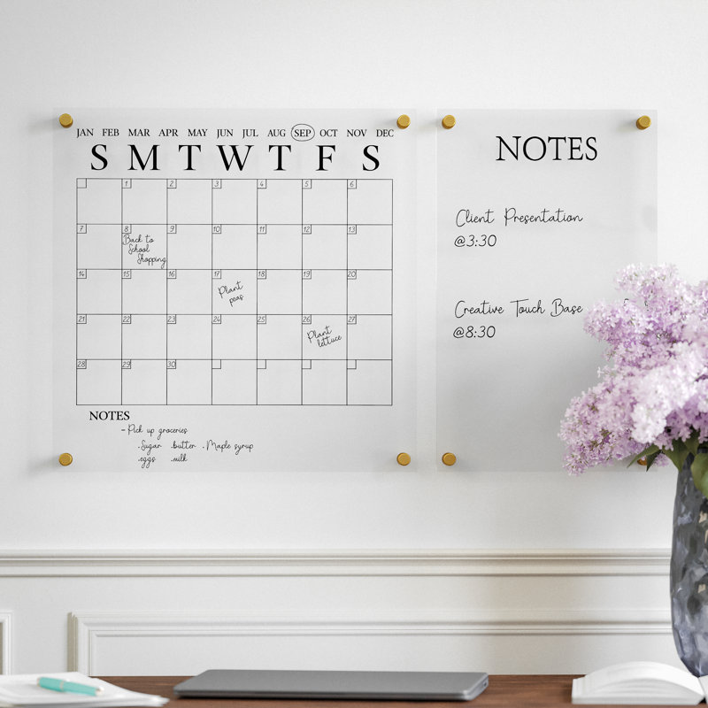 Clear Acrylic Wall Calendar and Notes Board Set with Marker