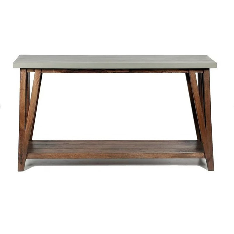 Modern Loft 56" Wood and Concrete-Coated Console Table with Storage